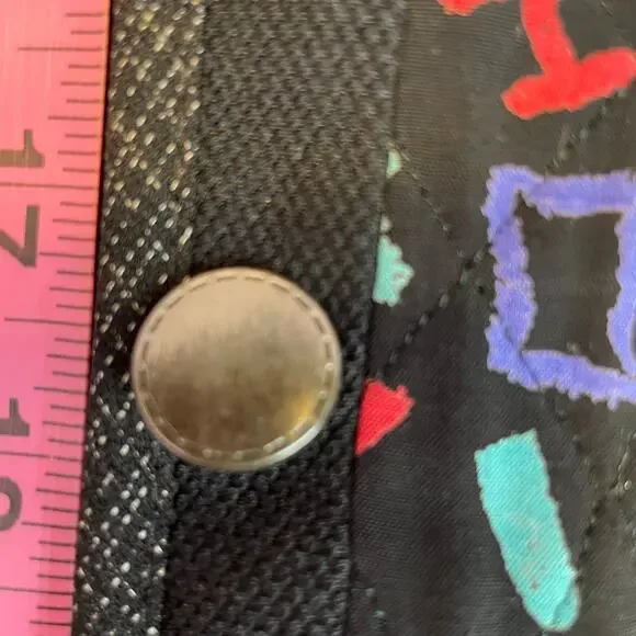 Bets by Canvasbacks Vintage 90s Black Colorful Print Quilted Button Jacket S - Picture 14 of 15